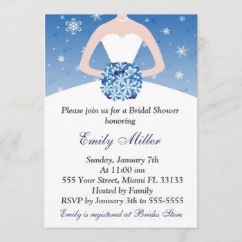 Snowflake Winter Bridal Shower Invitation by pinkthecatdesign at Zazzle