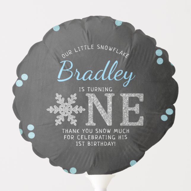 Snowflake Winter Chalkboard 1st Birthday Balloon (Front)