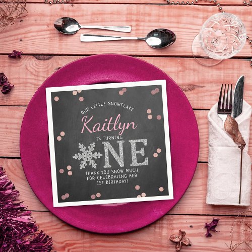 Snowflake Winter Chalkboard 1st Birthday Napkins