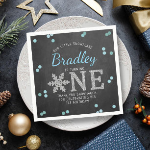Snowflake Winter Chalkboard 1st Birthday Napkins