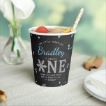 Snowflake Winter Chalkboard 1st Birthday Paper Cups<br><div class="desc">These paper cups are perfect for anyone celebrating a 1st birthday this year. The design is easy to personalize with your own wording and matching party items can be found in the collection.</div>