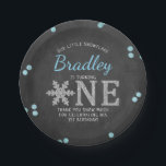 Snowflake Winter Chalkboard 1st Birthday Paper Plates<br><div class="desc">Celebrate in style with these fun and modern 1st birthday party paper plates. The design is easy to personalize with your own wording and your family and friends will be thrilled when they see these fabulous paper plates. Matching party items can be found in the collection.</div>