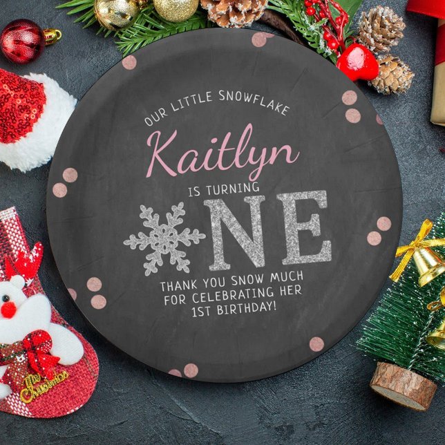 Snowflake Winter Chalkboard 1st Birthday Paper Plates (Creator Uploaded)