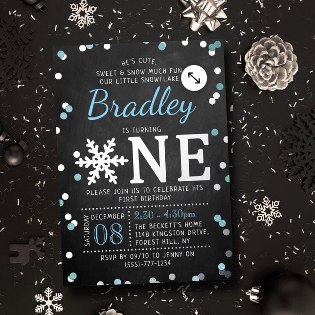 Snowflake Winter Chalkboard 1st Birthday Real Foil Invitation (Creator Uploaded)