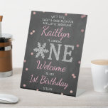 Snowflake Winter Chalkboard 1st Birthday Welcome Pedestal Sign<br><div class="desc">Celebrate in style with this trendy 1st birthday welcome sign. The design is easy to personalize with your own wording and your family and friends will be thrilled when they see this fabulous party sign. Matching party items can be found in the collection.</div>