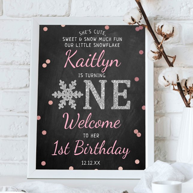 Snowflake Winter Chalkboard 1st Birthday Welcome Poster (Creator Uploaded)