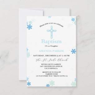 Snowflake Winter Cross Baptism Invitation