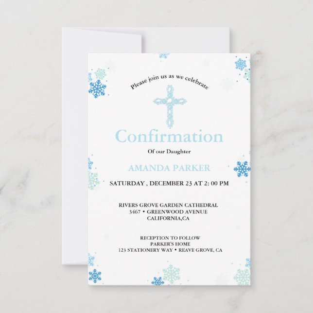  Snowflake Winter Cross Confirmation Invitation (Front)