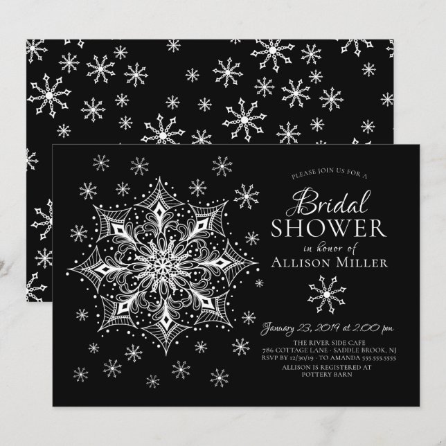Snowflake Winter Elegant Bridal Shower Invitation (Front/Back)