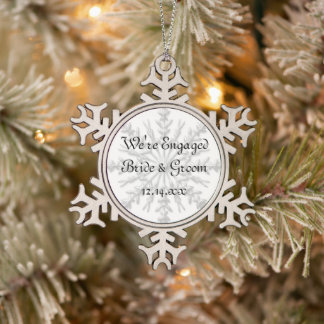Snowflake Winter Engagement Pewter Christmas Ornament