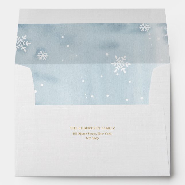 Snowflake Winter Envelope with Blue Watercolor  (Back (Bottom))