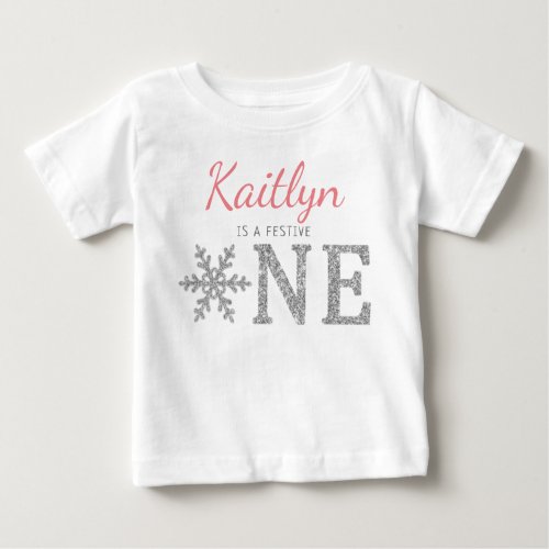 Snowflake Winter Festive One 1st Birthday Baby T_Shirt