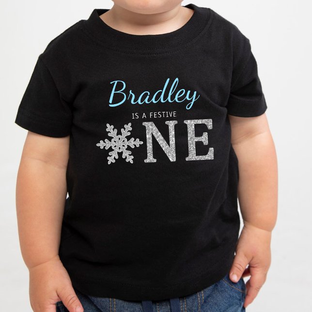Snowflake Winter "Festive One" 1st Birthday Baby T-Shirt (Creator Uploaded)