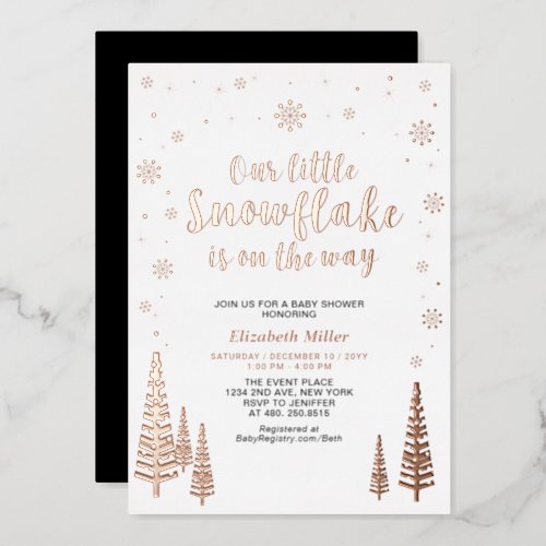 Snowflake Winter Forest Baby Shower Real Foil Foil Invitation