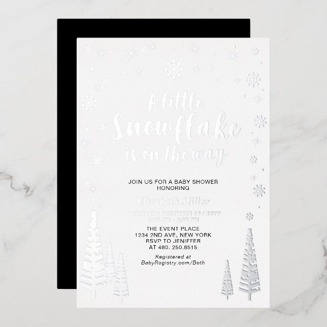 Snowflake Winter Forest Baby Shower Real Foil Foil Invitation (Front/Back)
