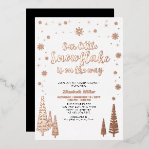 Snowflake Winter Forest Baby Shower Real Foil Invitation