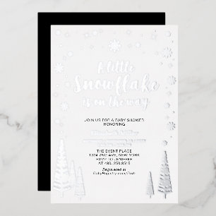 Snowflake Winter Forest Baby Shower Real Foil Invitation