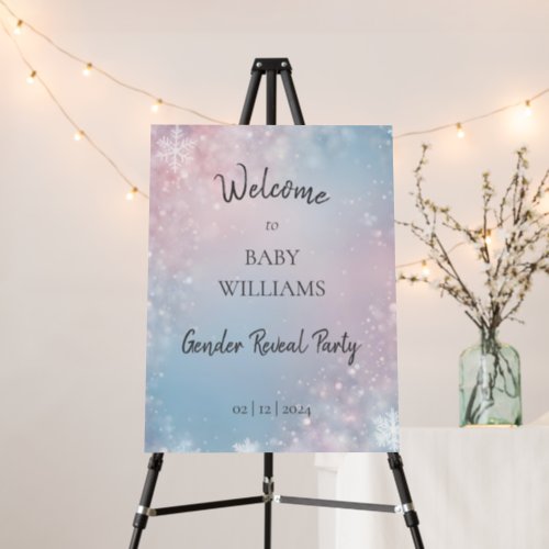 Snowflake Winter Gender Reveal Blue Welcome Sign