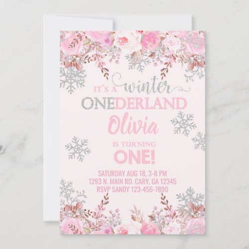 Snowflake winter girl 1st first birthday invite invitation