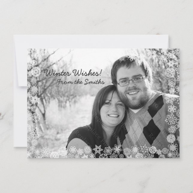 Snowflake Winter Holiday Card with Snow Frame (Front)
