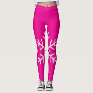 Snowflake Winter Leggings Pink Workout Pants