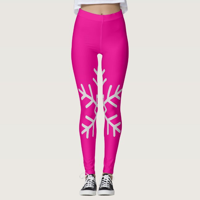 Snowflake Winter Leggings Pink Workout Pants  (Front)
