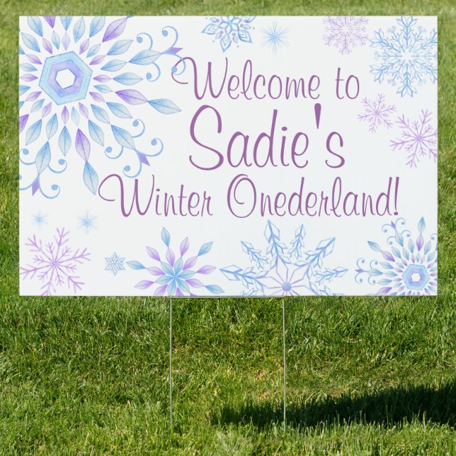 Snowflake Winter One-Derland First Birthday Banner Sign (Insitu)