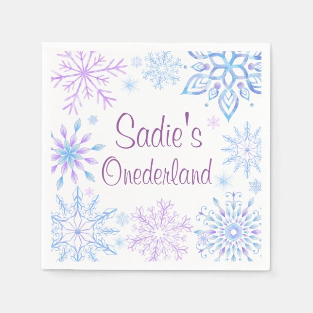 Snowflake Winter One-Derland First Birthday Napkins (Front)