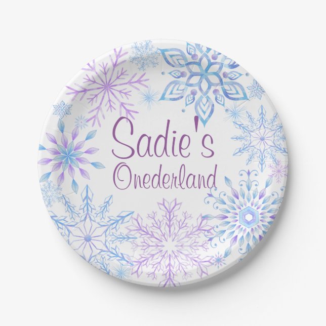 Snowflake Winter One-Derland First Birthday Paper Plates (Front)