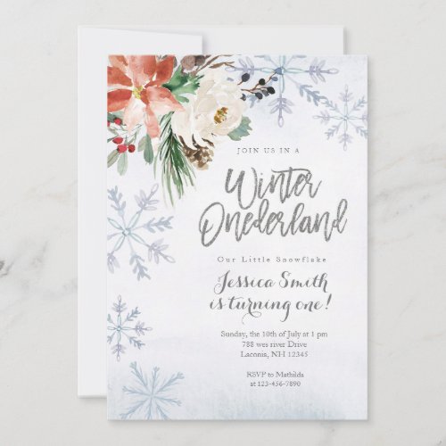 Snowflake Winter Onederland 1st birthday Invitation
