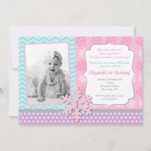 Snowflake Winter Onederland Birthday Invitation