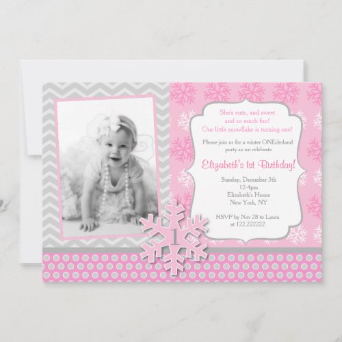 Snowflake Winter Onederland Birthday Invitation