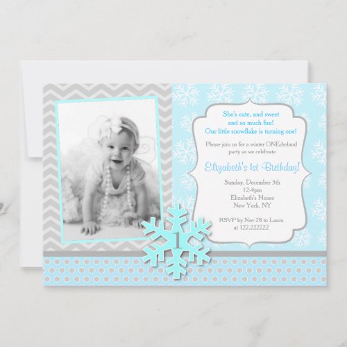 Snowflake Winter Onederland Birthday Invitation