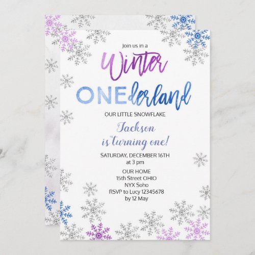 Snowflake Winter Onederland First Birthday Invite