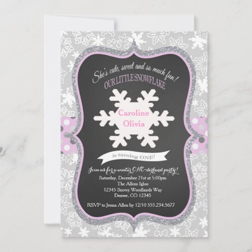 Snowflake Winter ONEderlandmBirthday Invitation