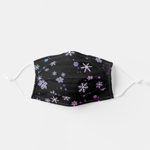 Snowflake Winter Pattern Black and White Purple Adult Cloth Face Mask