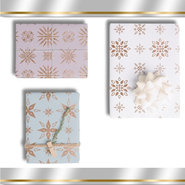 Snowflake Winter Pattern Modern Elegant Rose Gold  Wrapping Paper Sheets (Snowflakes Pattern Winter or Christmas Watercolor Wrapping Paper Sheets)