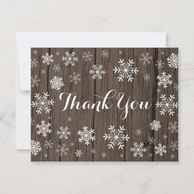 Snowflake Winter Rustic Wood Thank You Card (Front)