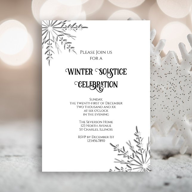 Snowflake Winter Solstice Celebration Invitation (Invite guests to your wintery party with the elegant Snowflakes Winter Solstice Invitation.)