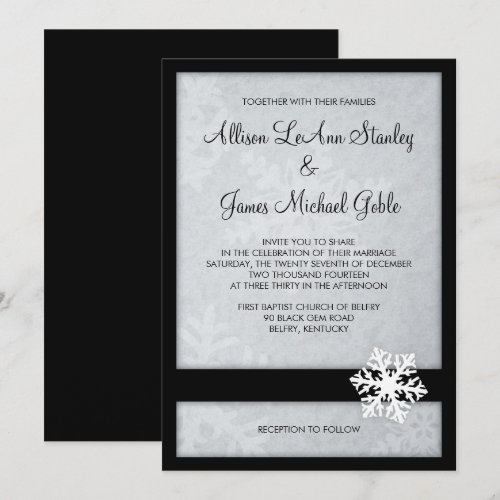 Snowflake Winter Wedding Invitation - Black, White