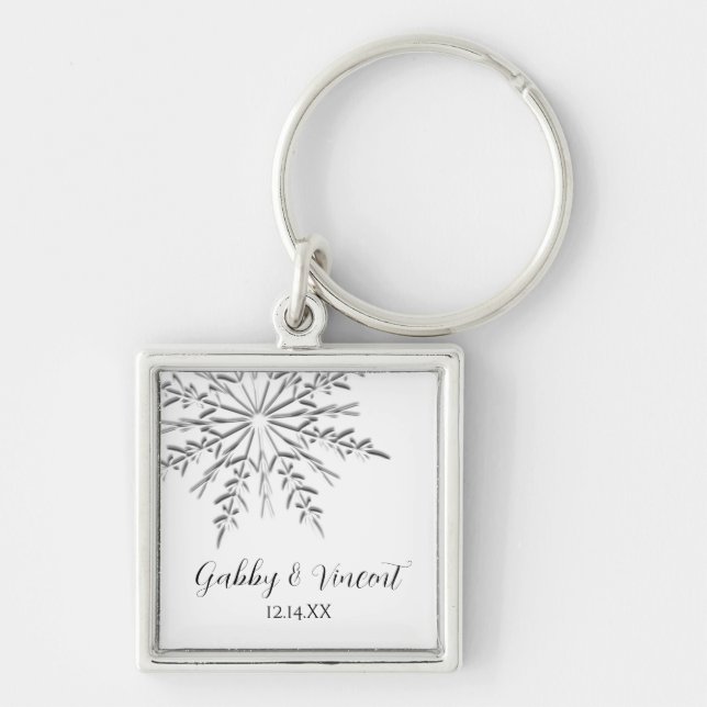 Snowflake Winter Wedding Keychain (Front)