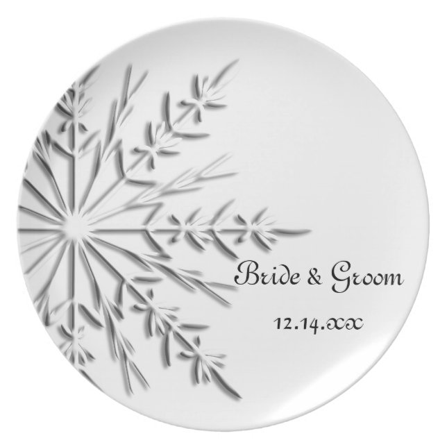 Snowflake Winter Wedding Plate (Front)