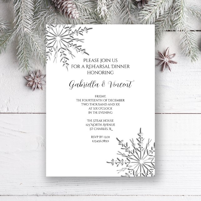 Snowflake Winter Wedding Rehearsal Dinner Invitation (Creator Uploaded)