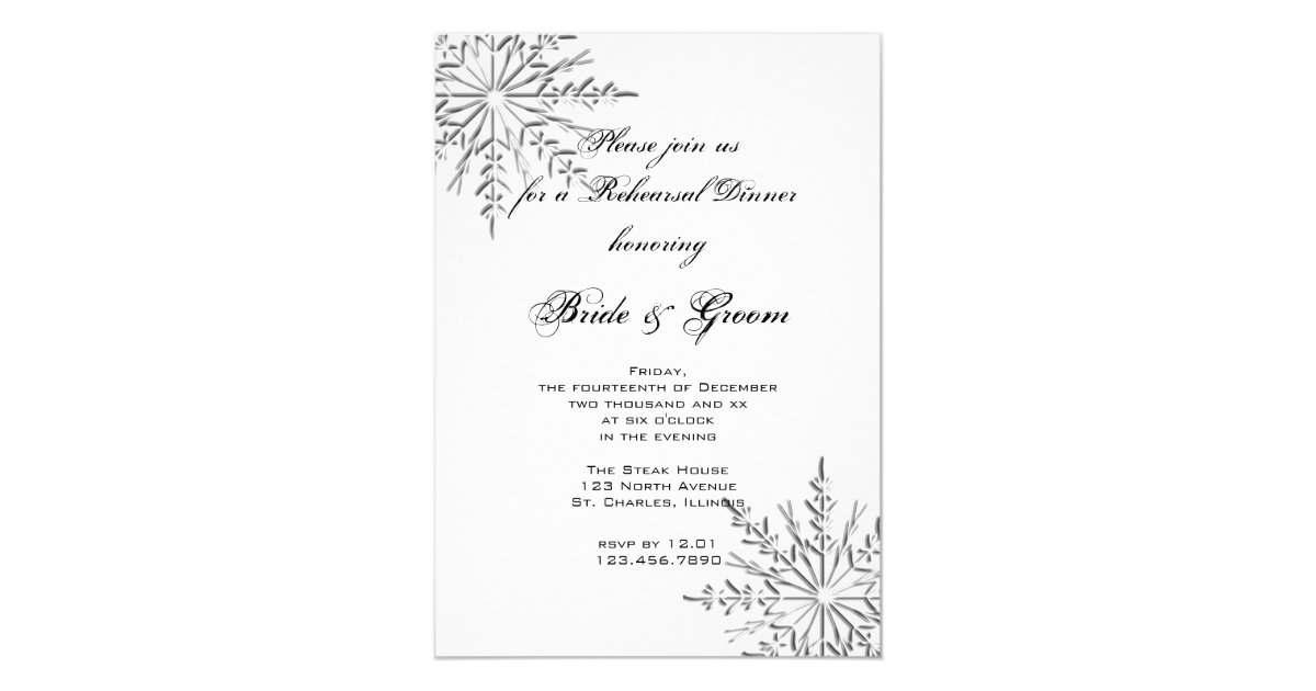 Snowflake Winter Wedding Rehearsal Dinner Invitation Zazzle Com