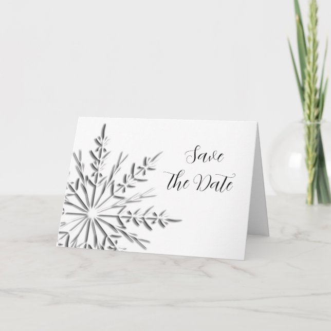 Snowflake Winter Wedding Save the Date Card (Front)