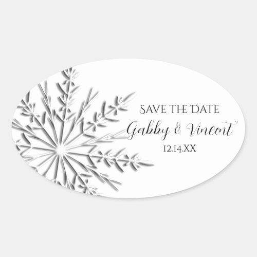 Snowflake Winter Wedding Save the Date Oval Sticker