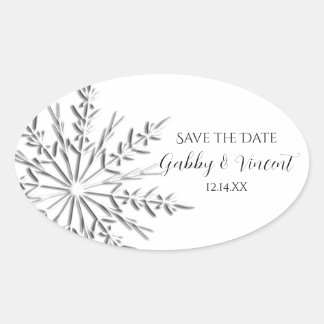 Snowflake Winter Wedding Save the Date Oval Sticker