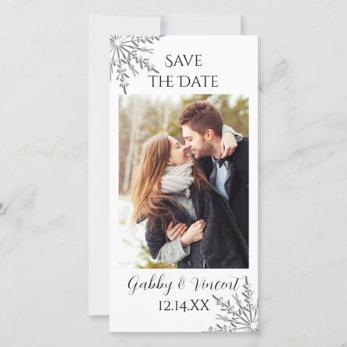 Snowflake Winter Wedding Save the Date Photo Card
