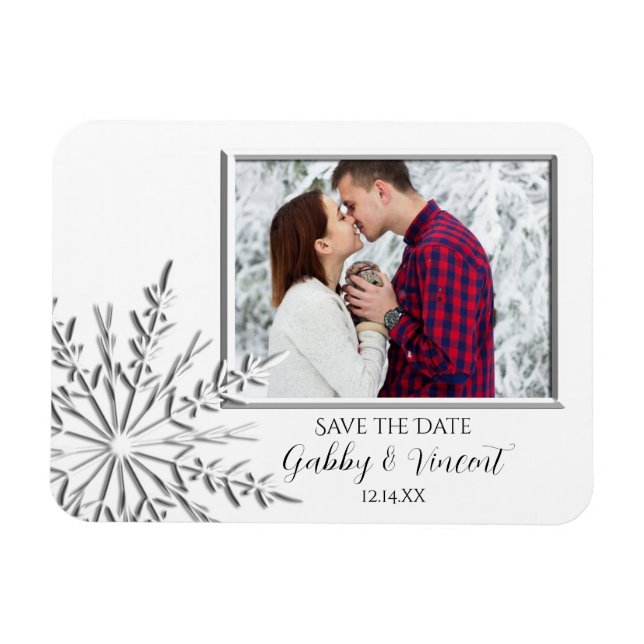 Snowflake Winter Wedding Save the Date Photo Magnet (Horizontal)