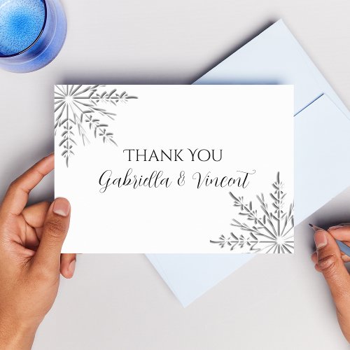 Snowflake Wedding Thank You Notes - Flat Personalized Invitation